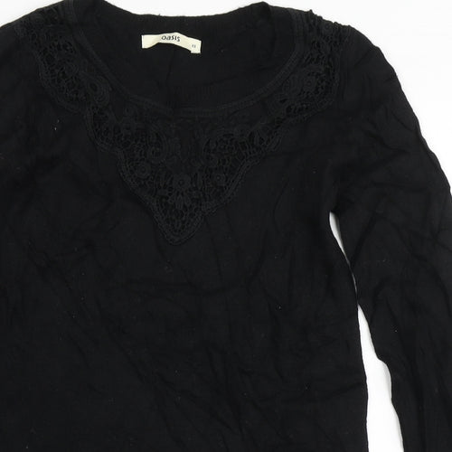 Oasis Womens Black Round Neck  Viscose Pullover Jumper Size XS
