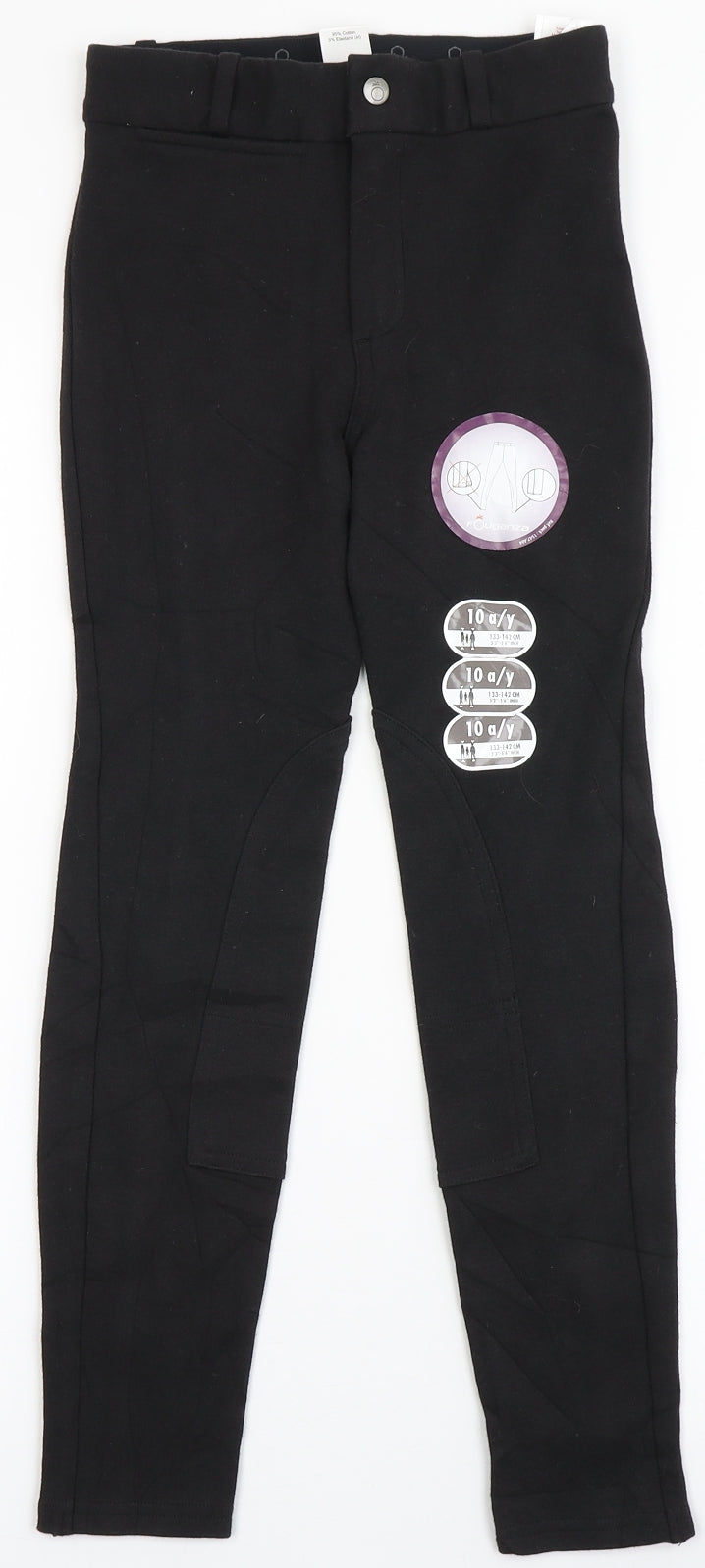 FOUGANZA Girls Black Cotton Jogger Trousers Size 10 Years Regular Button - Jodhpurs