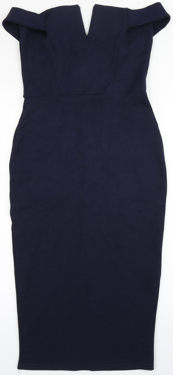 Boohoo Womens Blue Polyester Bodycon Size 8 Off the Shoulder