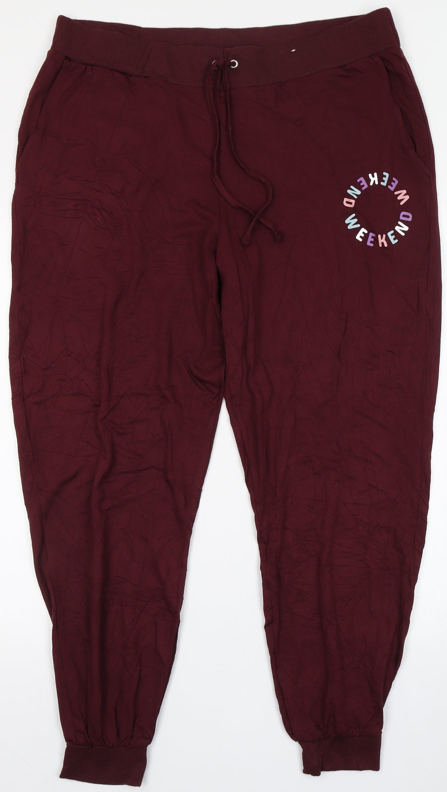 TU Womens Red  Cotton Jogger Trousers Size 18 L27.5 in Regular Drawstring - Weekend