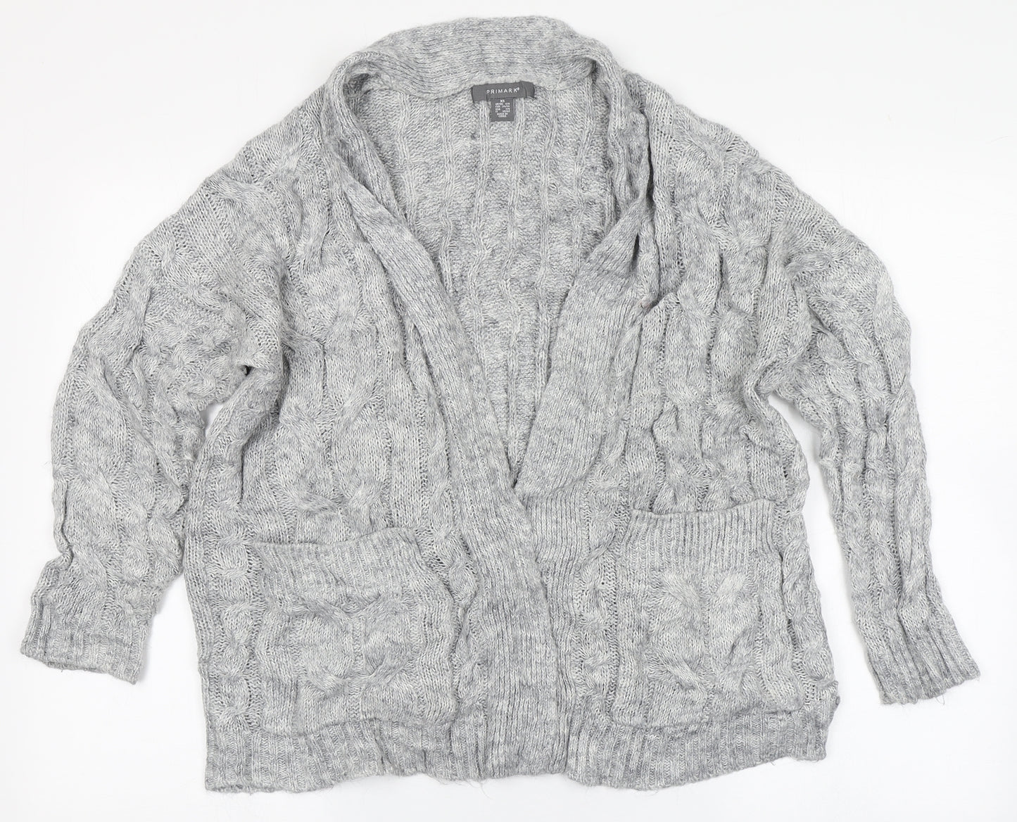 Primark Womens Grey V-Neck  Acrylic Cardigan Jumper Size XS