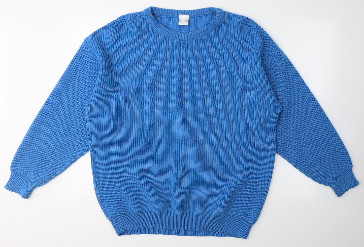 Classic Mens Blue Round Neck  Acrylic Pullover Jumper Size L