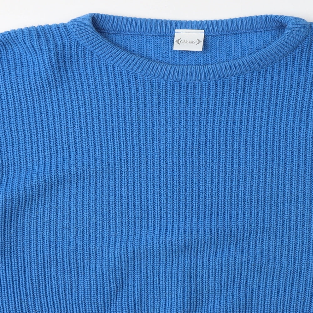 Classic Mens Blue Round Neck  Acrylic Pullover Jumper Size L