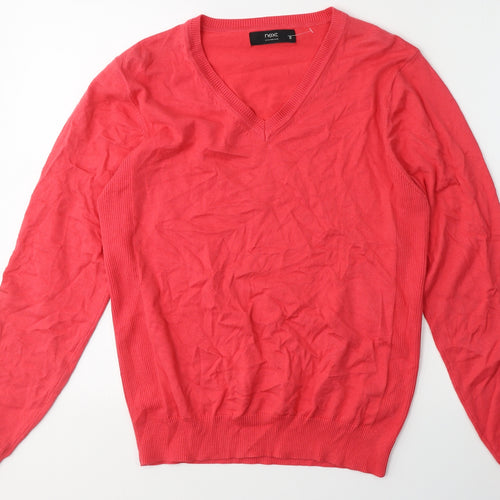 NEXT Mens Pink V-Neck  Cotton Pullover Jumper Size S