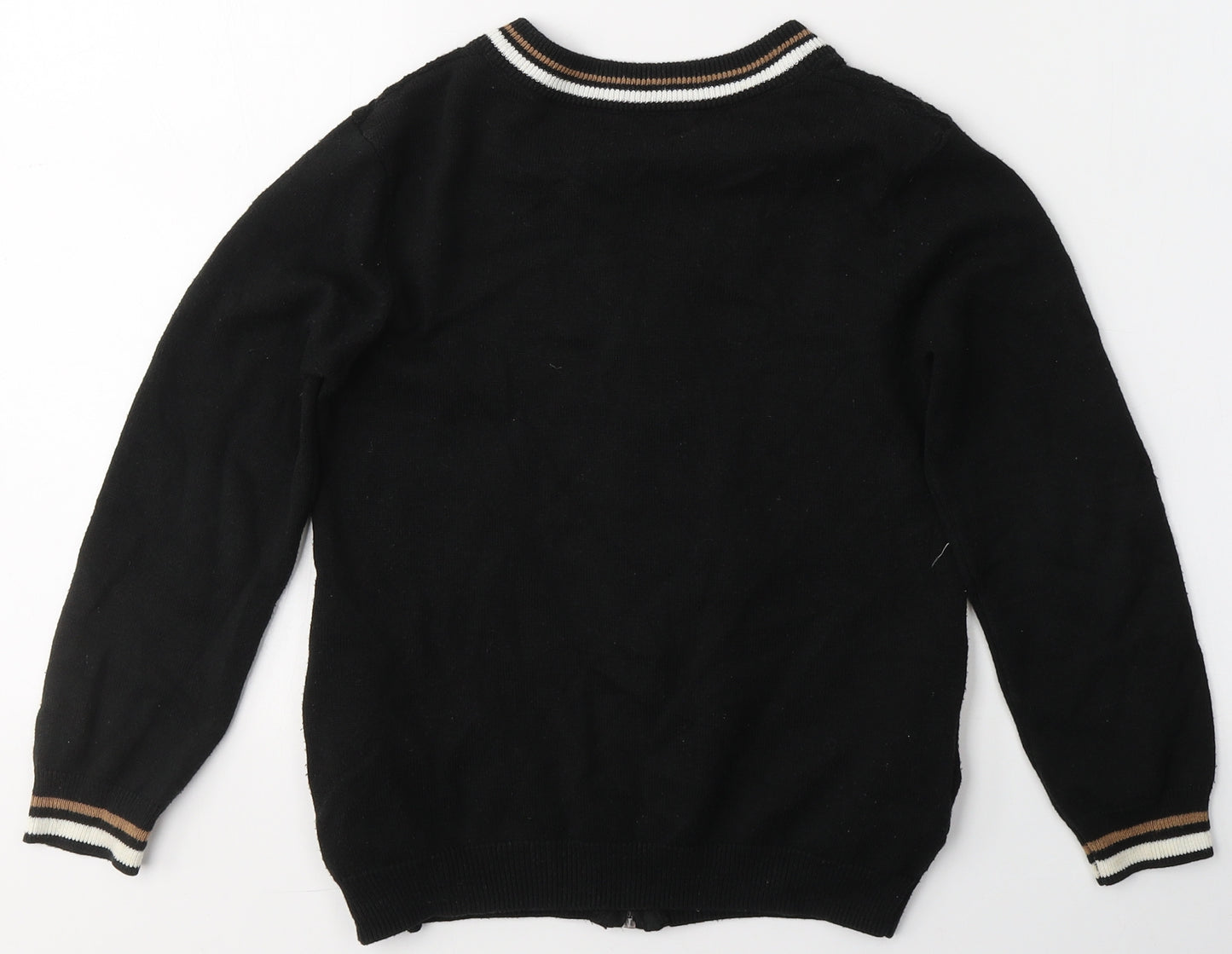 River Island Boys Black Collared  Acrylic Full Zip Jumper Size 7-8 Years  Zip