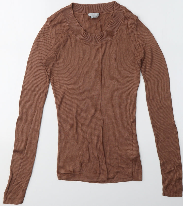 H&M Womens Brown Round Neck Viscose Pullover Jumper Size S