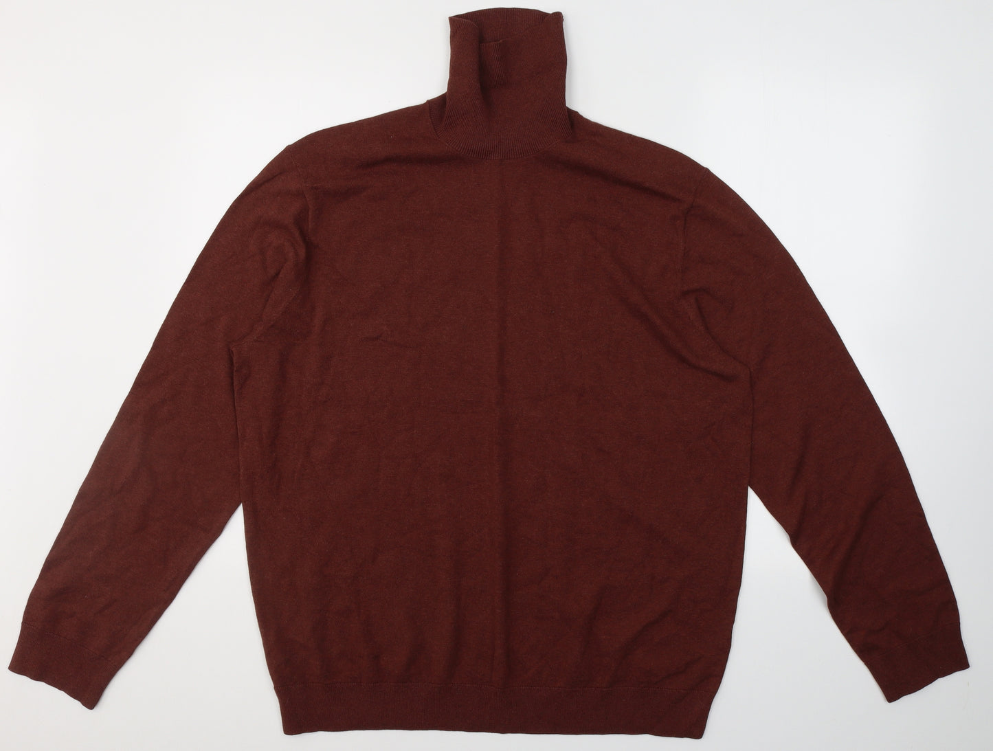Marks and Spencer Mens Red Roll Neck  Cotton Pullover Jumper Size 2XL