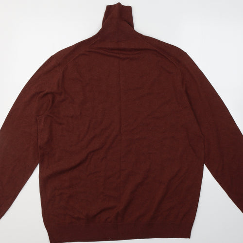 Marks and Spencer Mens Red Roll Neck  Cotton Pullover Jumper Size 2XL