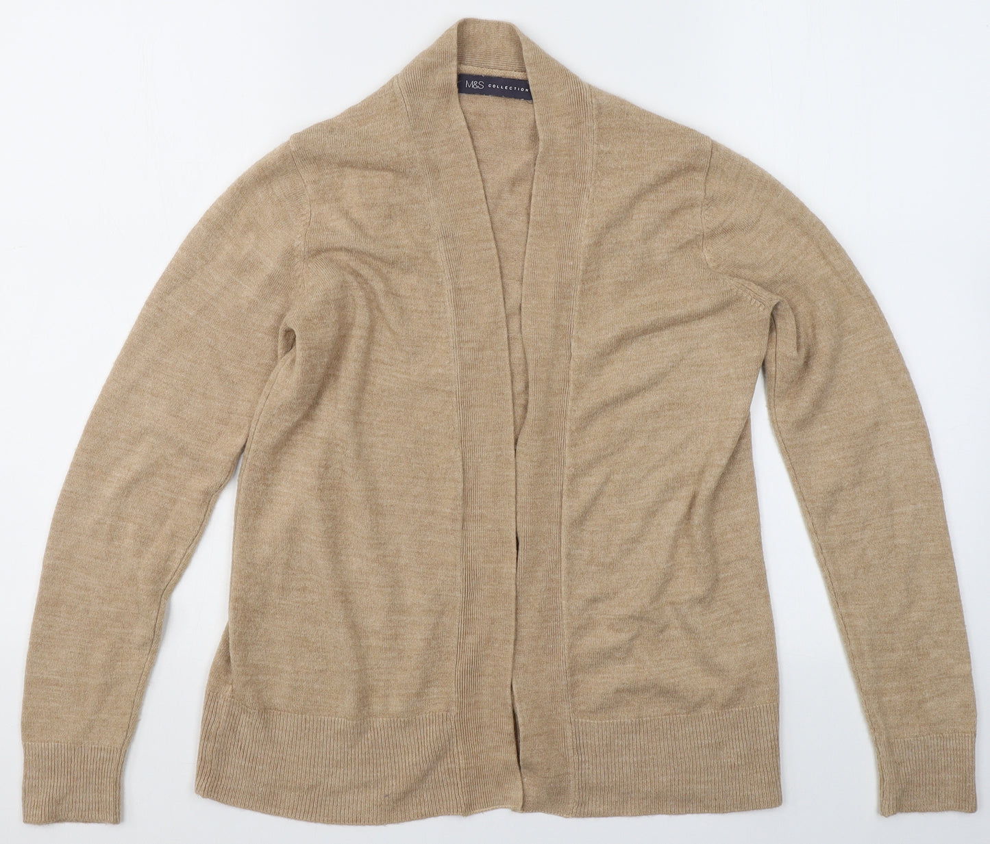 Marks and Spencer Womens Beige V-Neck  Acrylic Cardigan Jumper Size S   - Open front
