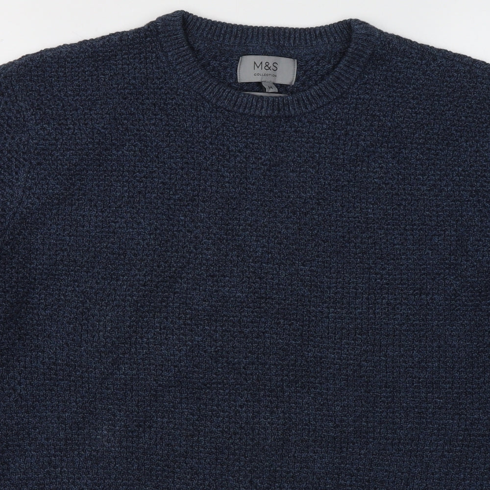 Marks and Spencer Mens Black Round Neck  Cotton Pullover Jumper Size M