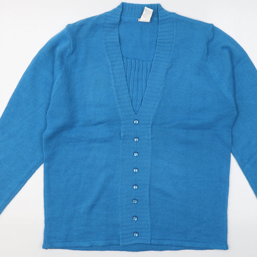 Preworn Womens Blue V-Neck  Acrylic Pullover Jumper Size L   - Cardigan effect