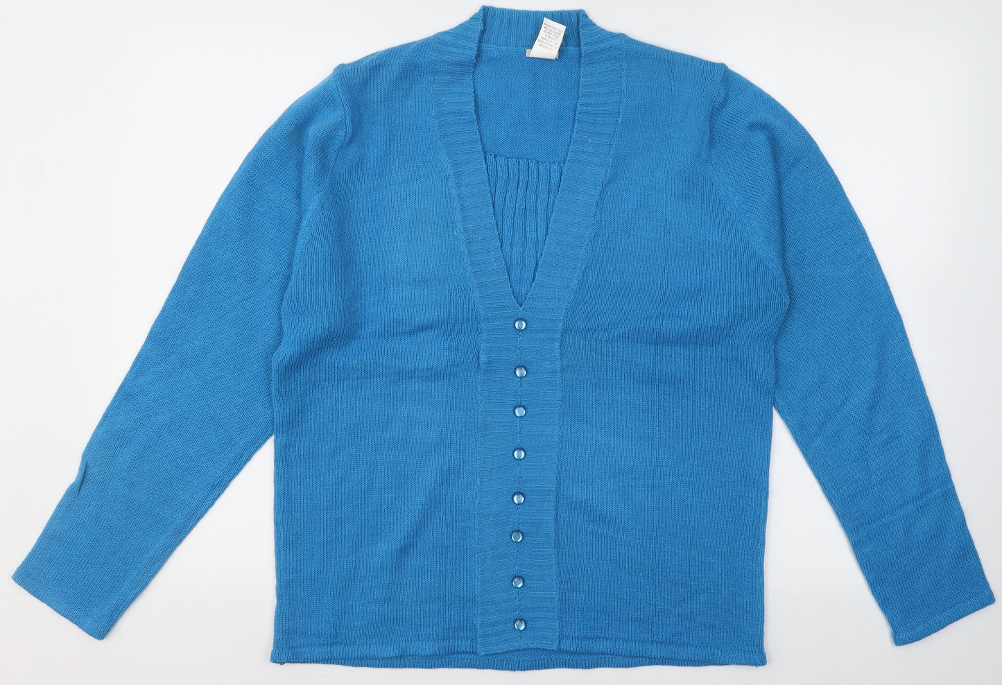 Preworn Womens Blue V-Neck  Acrylic Pullover Jumper Size L   - Cardigan effect