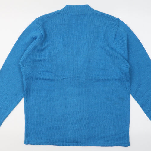 Preworn Womens Blue V-Neck  Acrylic Pullover Jumper Size L   - Cardigan effect