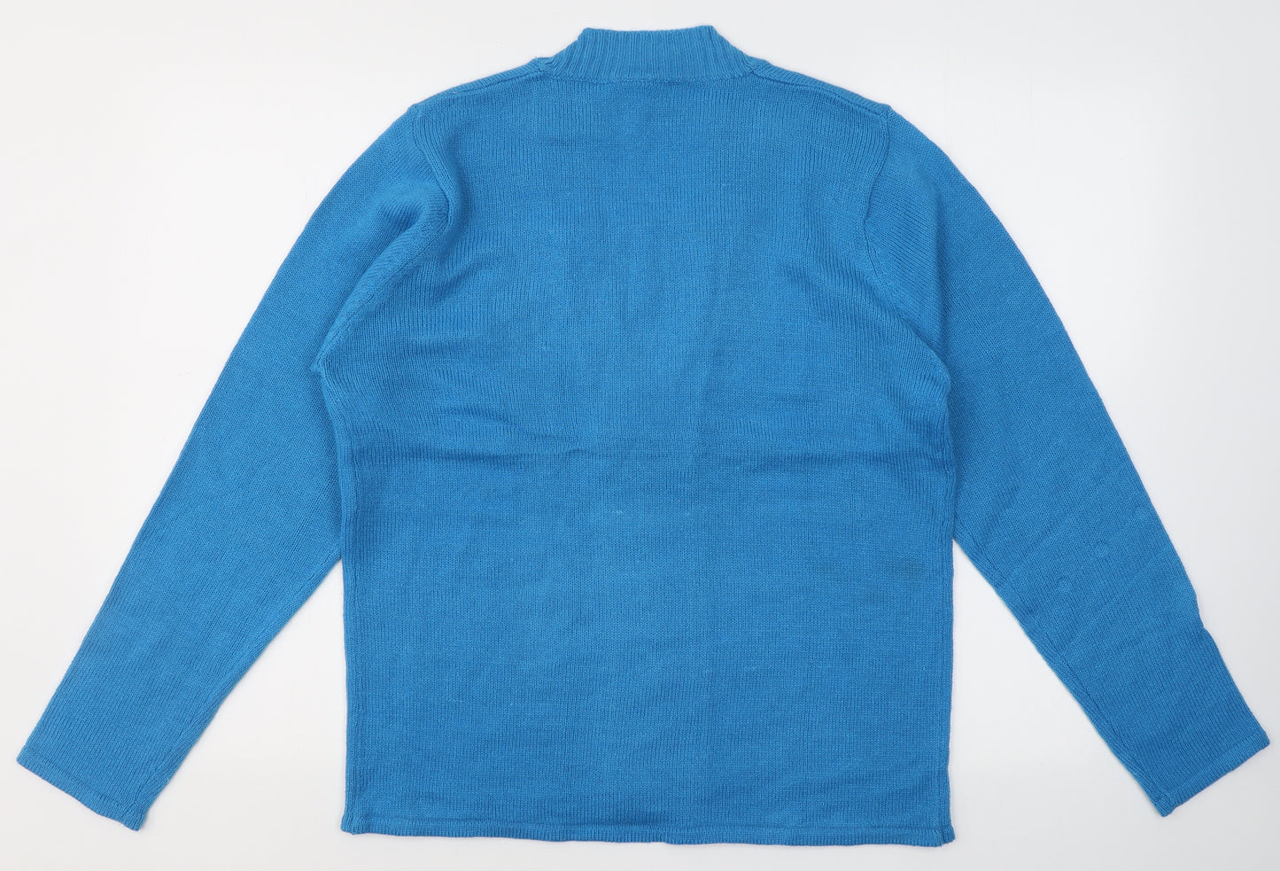 Preworn Womens Blue V-Neck  Acrylic Pullover Jumper Size L   - Cardigan effect