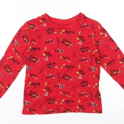 Primark Boys Red  Cotton Basic T-Shirt Size 2-3 Years Round Neck Pullover