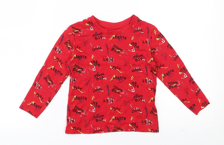 Primark Boys Red Cotton Basic T-Shirt Size 2-3 Years Round Neck Pullover