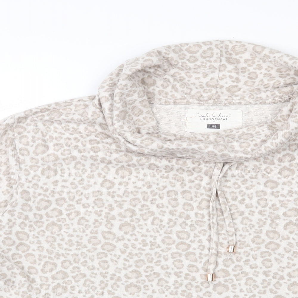 F&F Womens Beige Animal Print Polyester Top Pyjama Top Size M  Drawstring