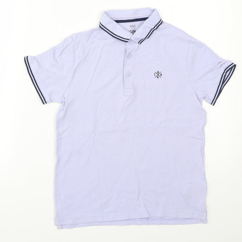 Marks and Spencer Boys Purple  100% Cotton Basic Polo Size 9-10 Years Collared Button