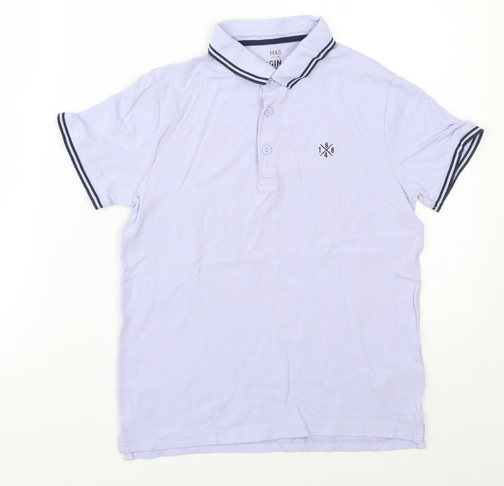 Marks and Spencer Boys Purple  100% Cotton Basic Polo Size 9-10 Years Collared Button