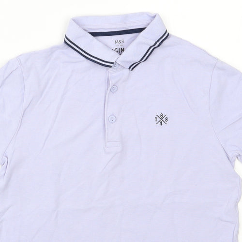 Marks and Spencer Boys Purple  100% Cotton Basic Polo Size 9-10 Years Collared Button