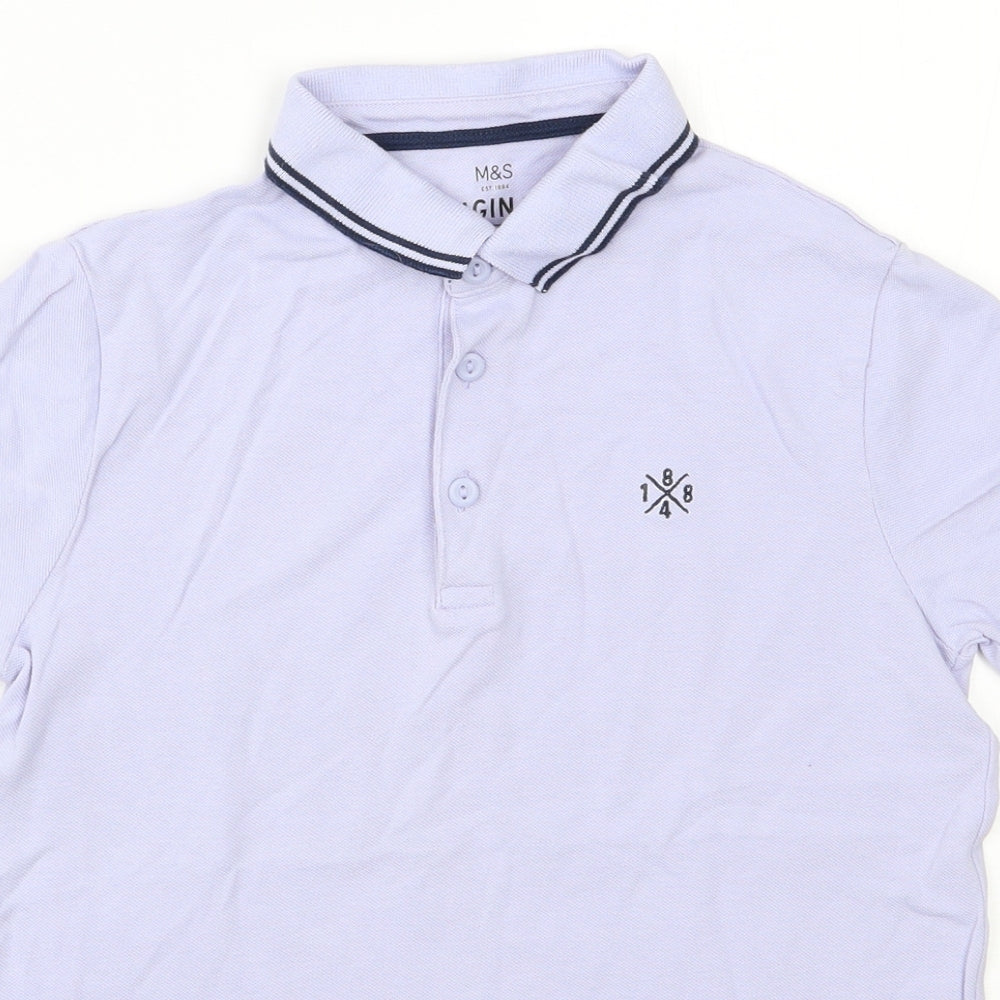 Marks and Spencer Boys Purple  100% Cotton Basic Polo Size 9-10 Years Collared Button