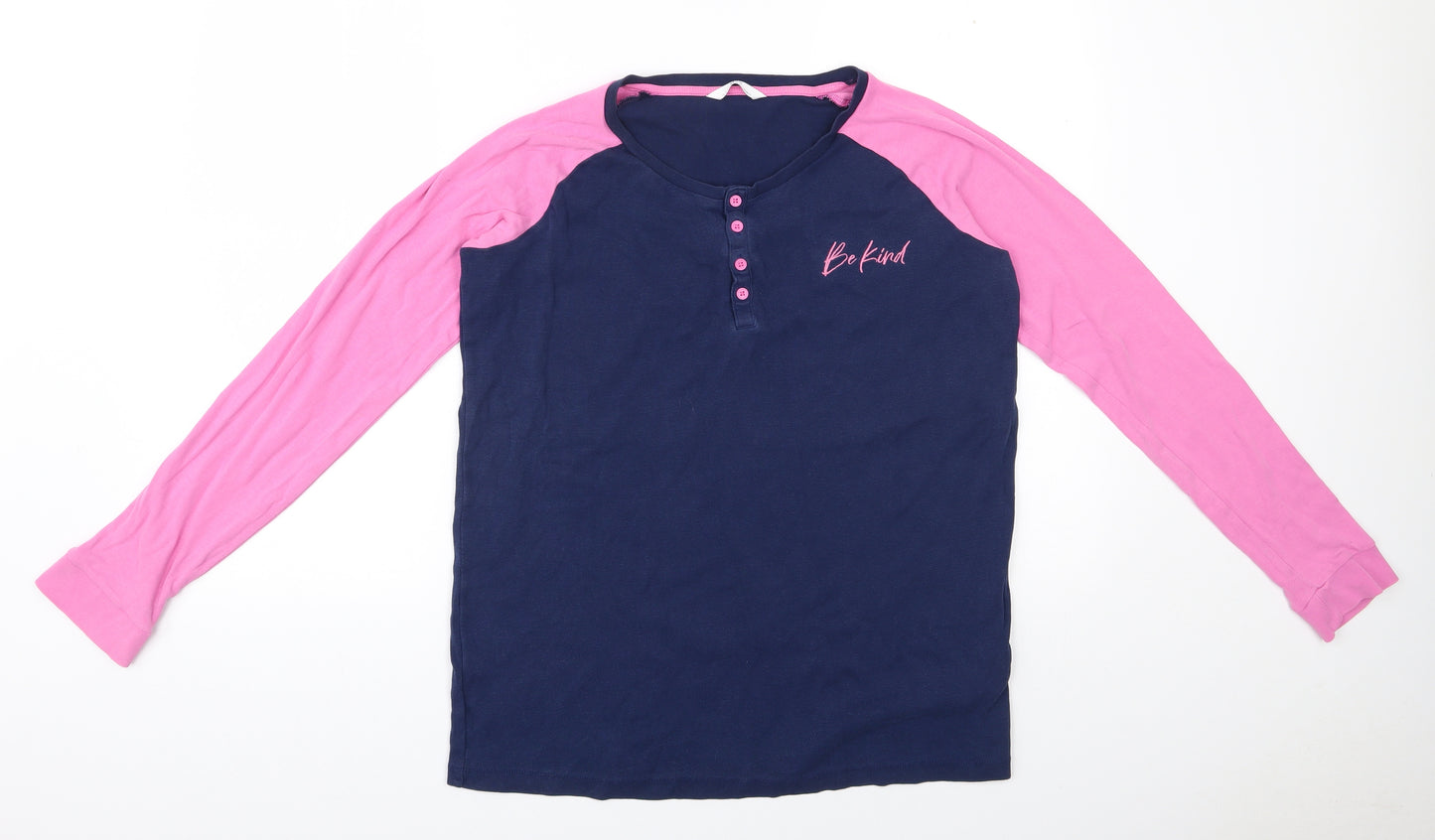 Marks and Spencer Girls Blue  Cotton Basic T-Shirt Size 15-16 Years Henley Button
