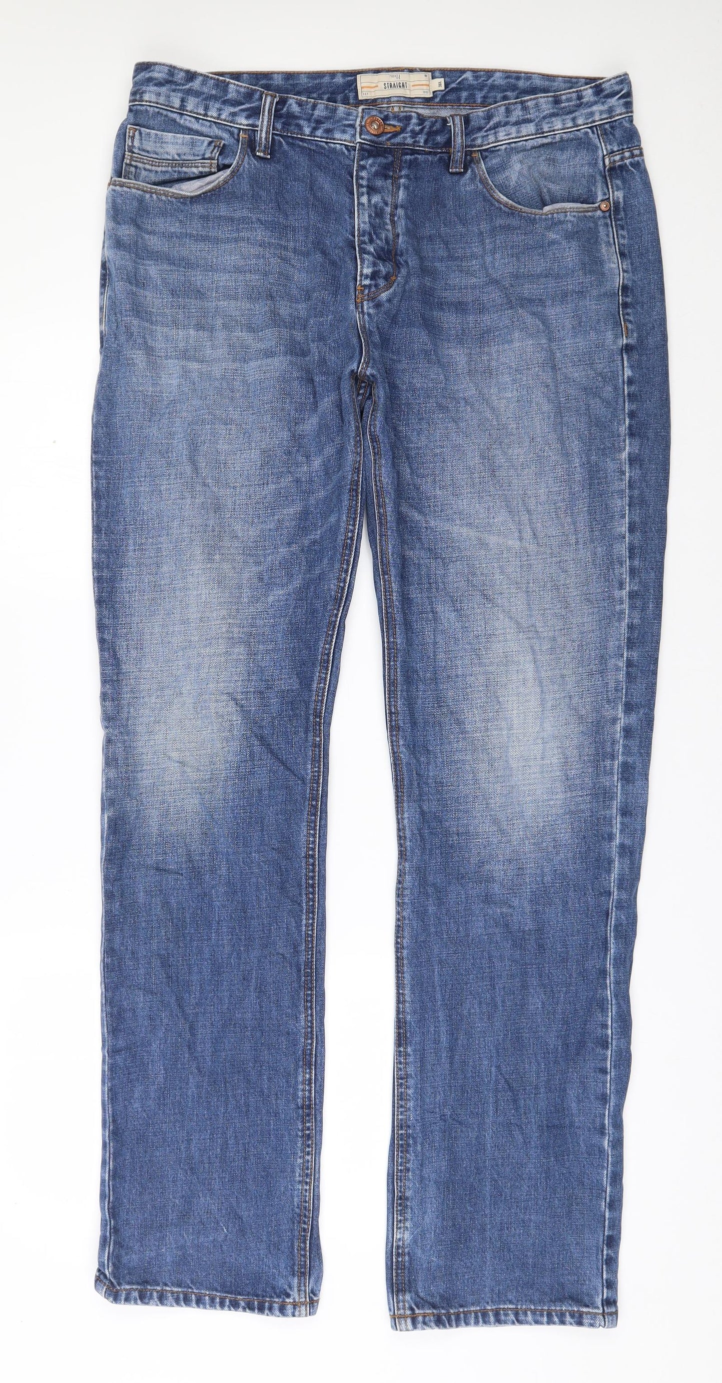 NEXT Mens Blue  Cotton Straight Jeans Size 36 in L33 in Regular Button