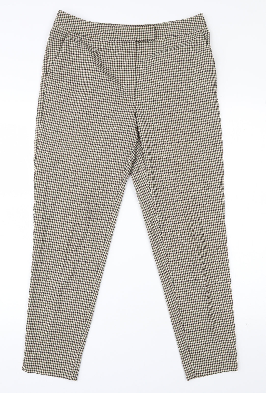 New Look Womens Beige Check Polyester Capri Trousers Size 10 L27 in Regular Zip