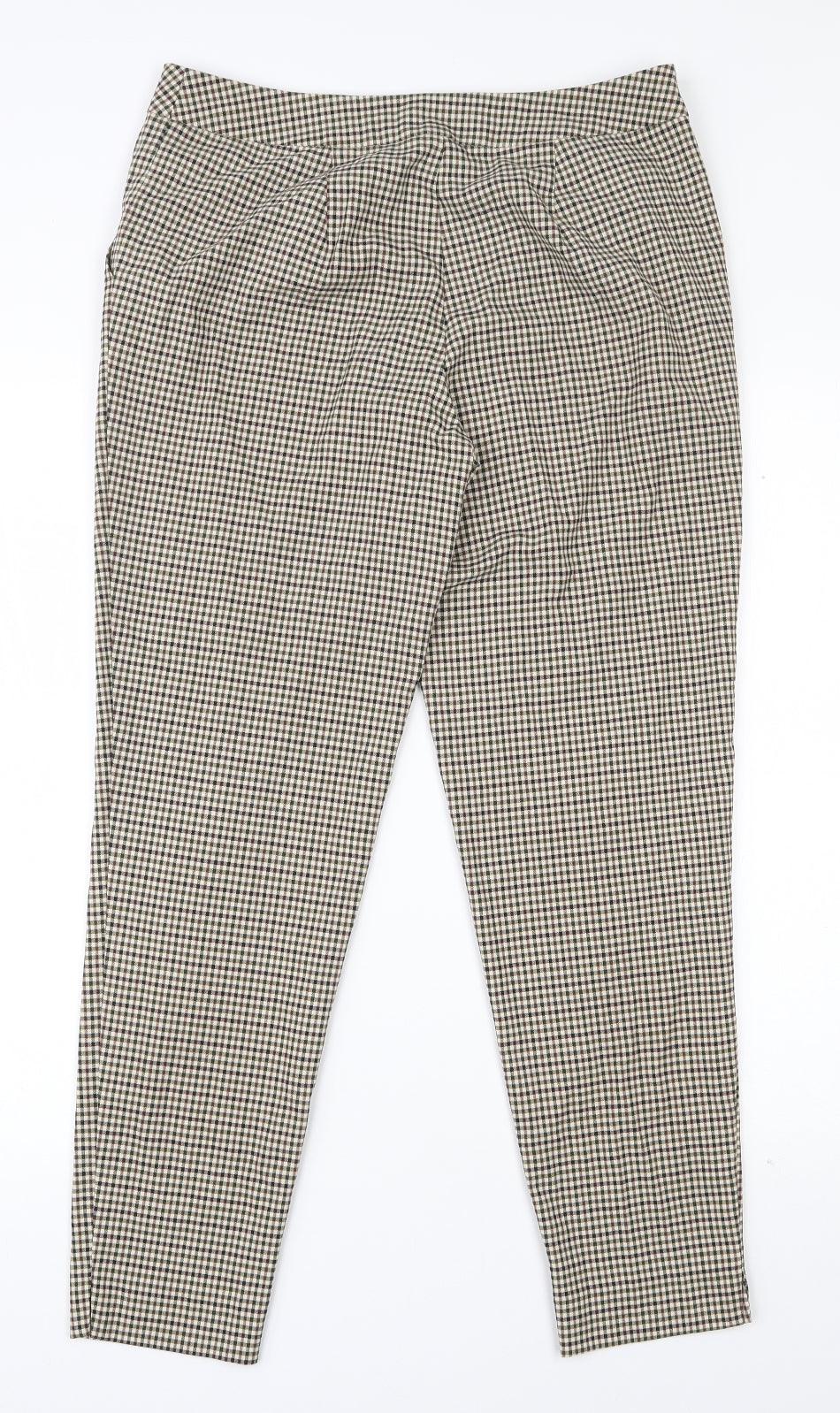 New Look Womens Beige Check Polyester Capri Trousers Size 10 L27 in Regular Zip