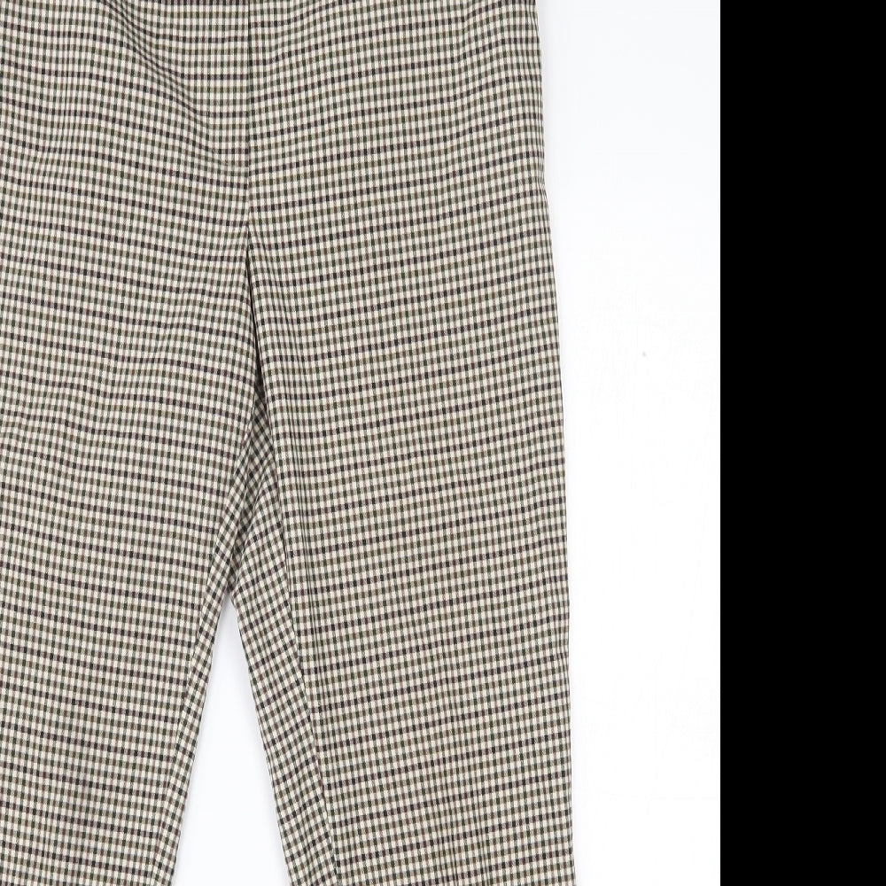 New Look Womens Beige Check Polyester Capri Trousers Size 10 L27 in Regular Zip