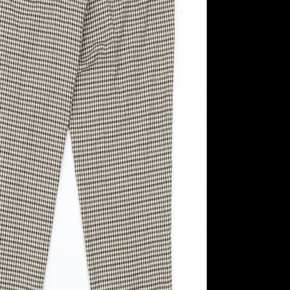 New Look Womens Beige Check Polyester Capri Trousers Size 10 L27 in Regular Zip