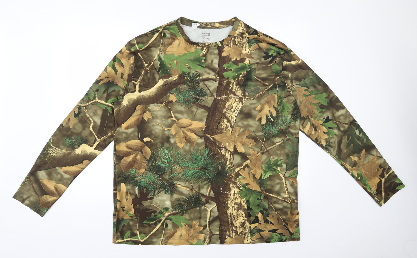 Solognac Mens Brown Camouflage 100% Polyester Basic T-Shirt Size XL Round Neck Pullover