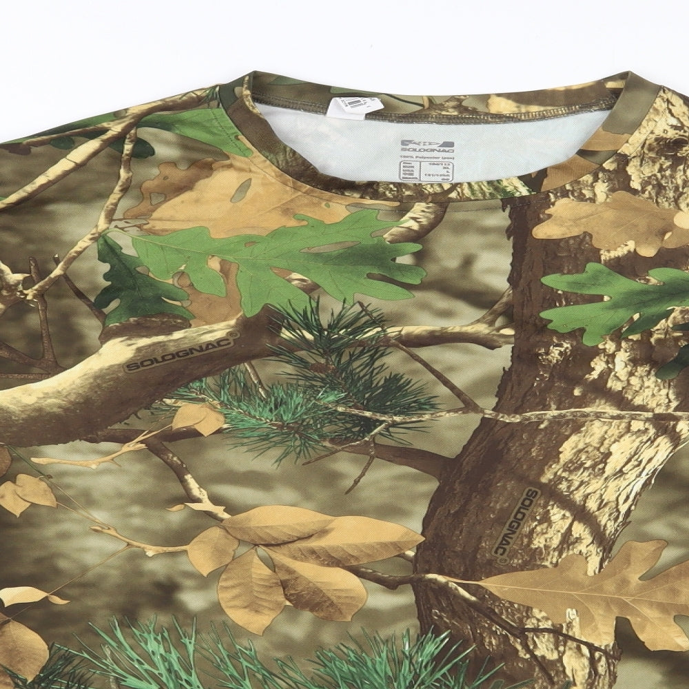 Solognac Mens Brown Camouflage 100% Polyester Basic T-Shirt Size XL Round Neck Pullover