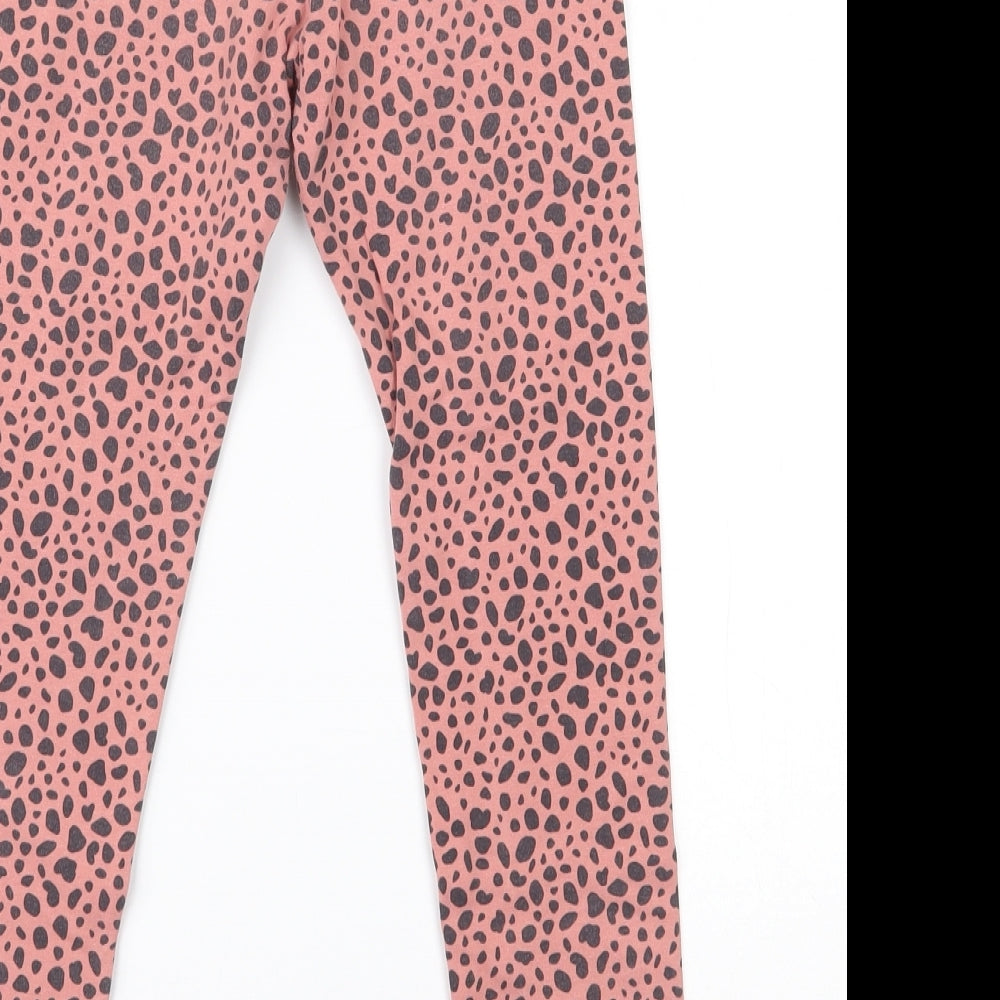 H&M Girls Pink Animal Print Cotton Pedal Pusher Trousers Size 8-9 Years  Regular Pullover