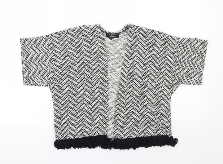 New Look 915 Generation Girls White V-Neck Geometric Cotton Cardigan Jumper Size S Pullover