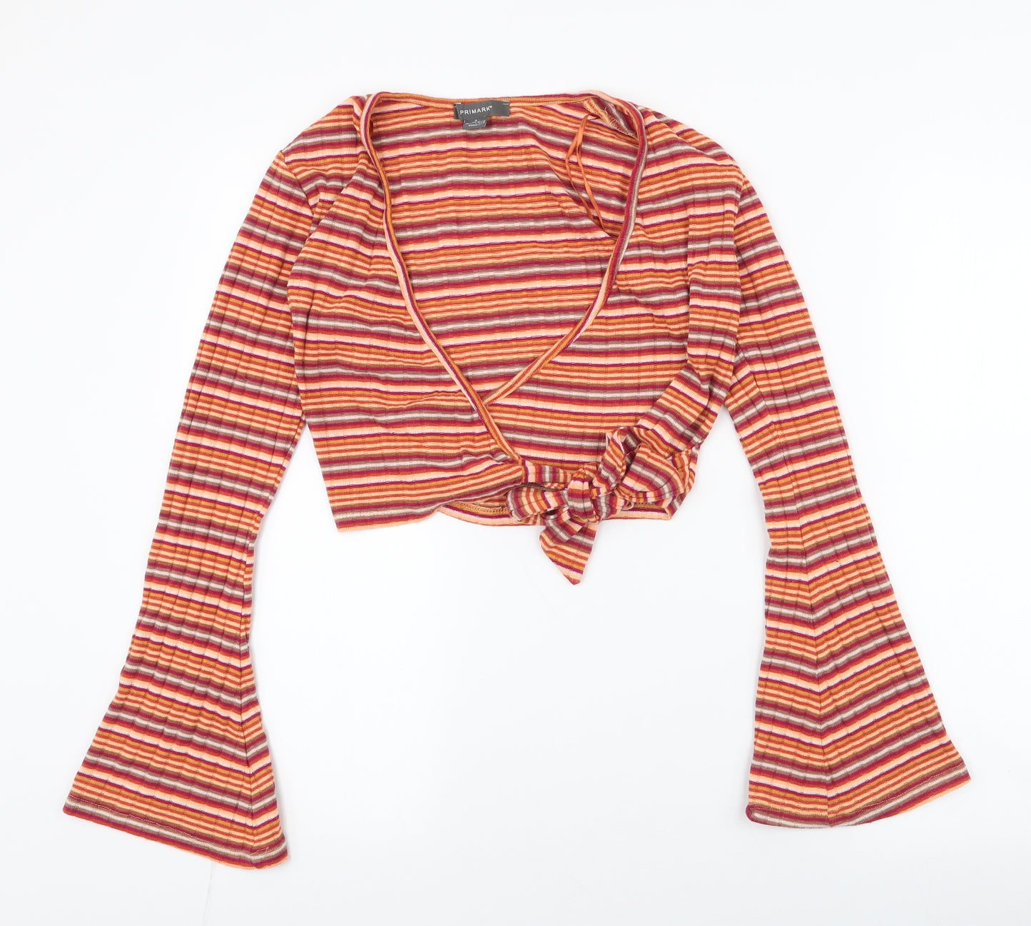 Primark Womens Multicoloured Striped Polyester Wrap Blouse Size S V-Neck