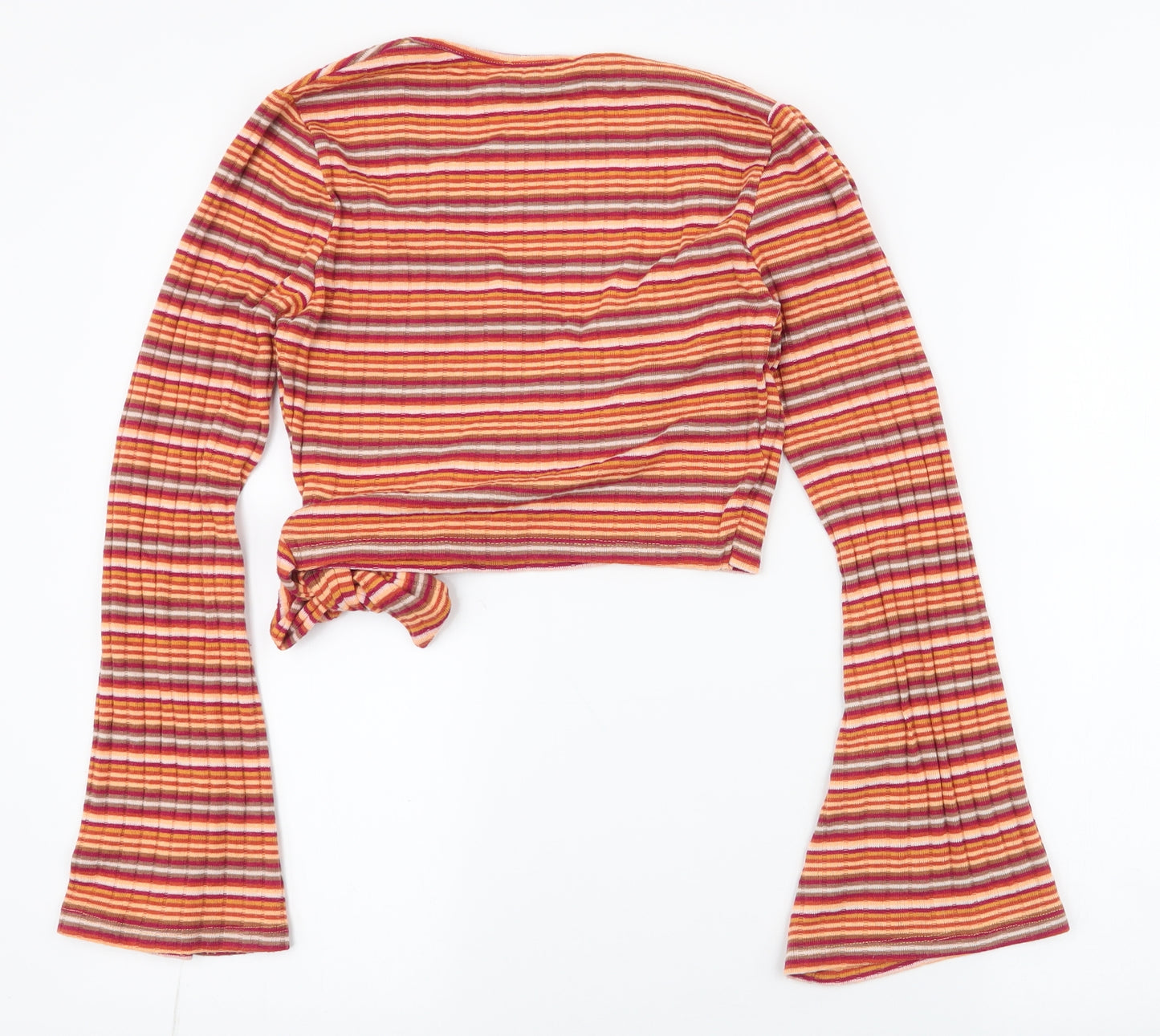 Primark Womens Multicoloured Striped Polyester Wrap Blouse Size S V-Neck