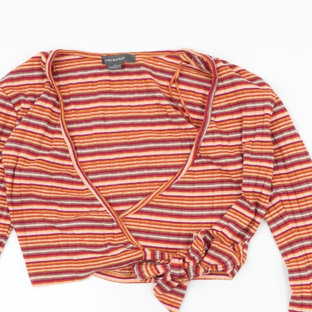 Primark Womens Multicoloured Striped Polyester Wrap Blouse Size S V-Neck