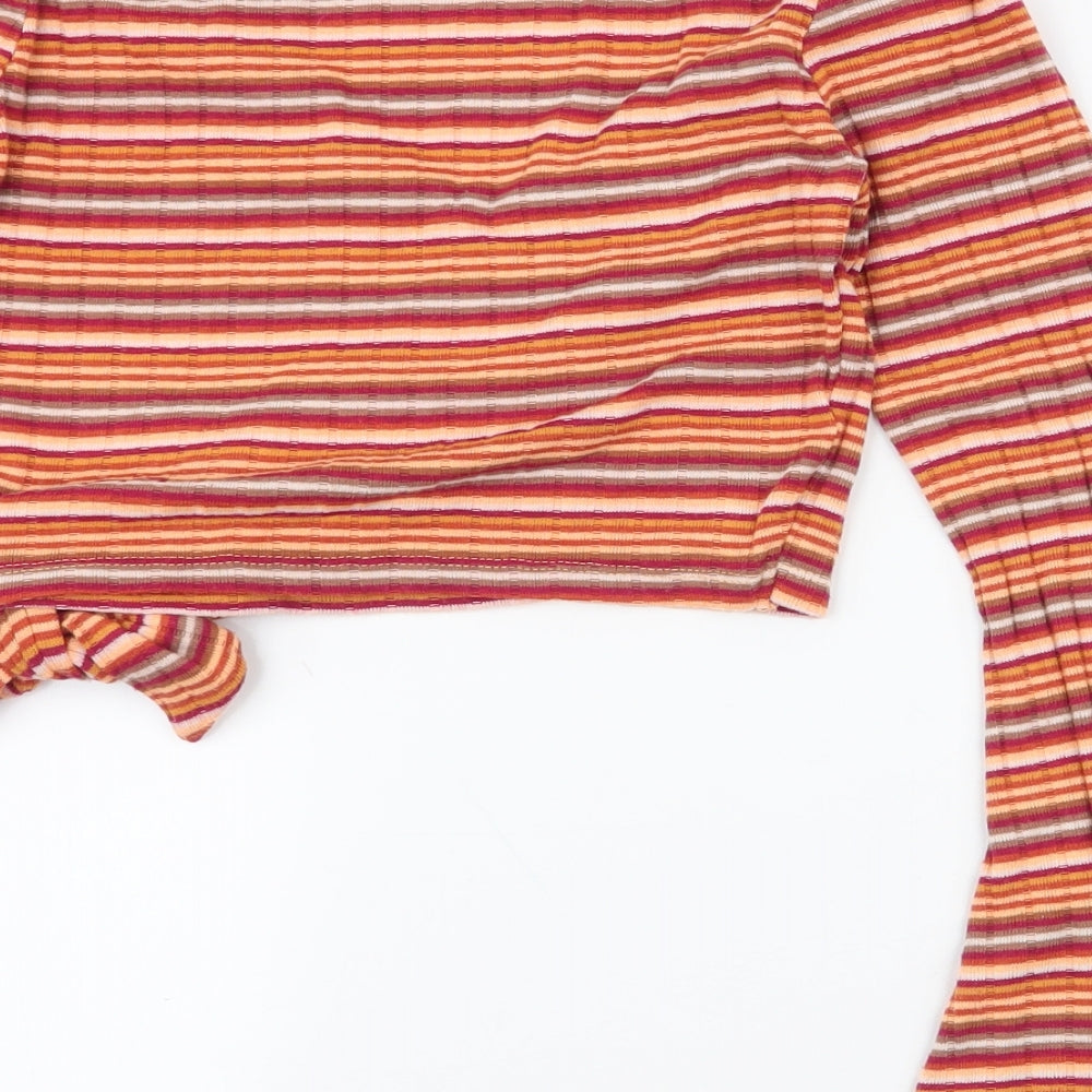 Primark Womens Multicoloured Striped Polyester Wrap Blouse Size S V-Neck
