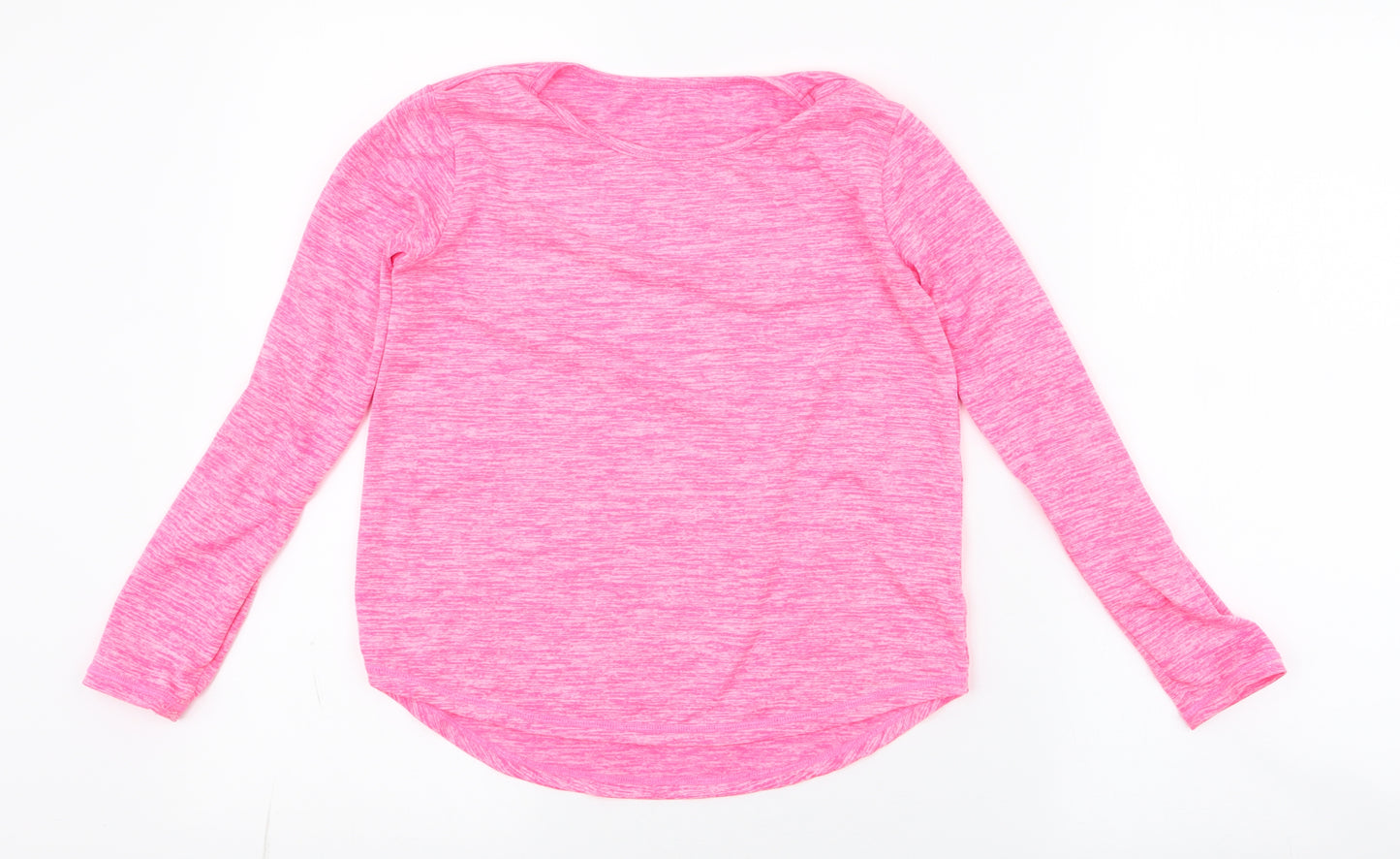 Dunnes Stores Girls Pink Striped Polyester Basic T-Shirt Size 9-10 Years Round Neck Pullover - activewear top