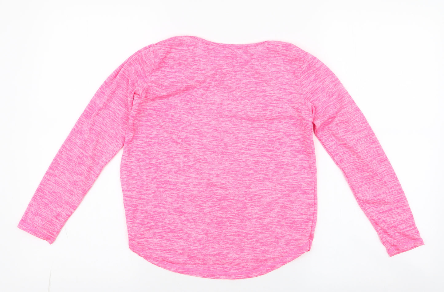 Dunnes Stores Girls Pink Striped Polyester Basic T-Shirt Size 9-10 Years Round Neck Pullover - activewear top