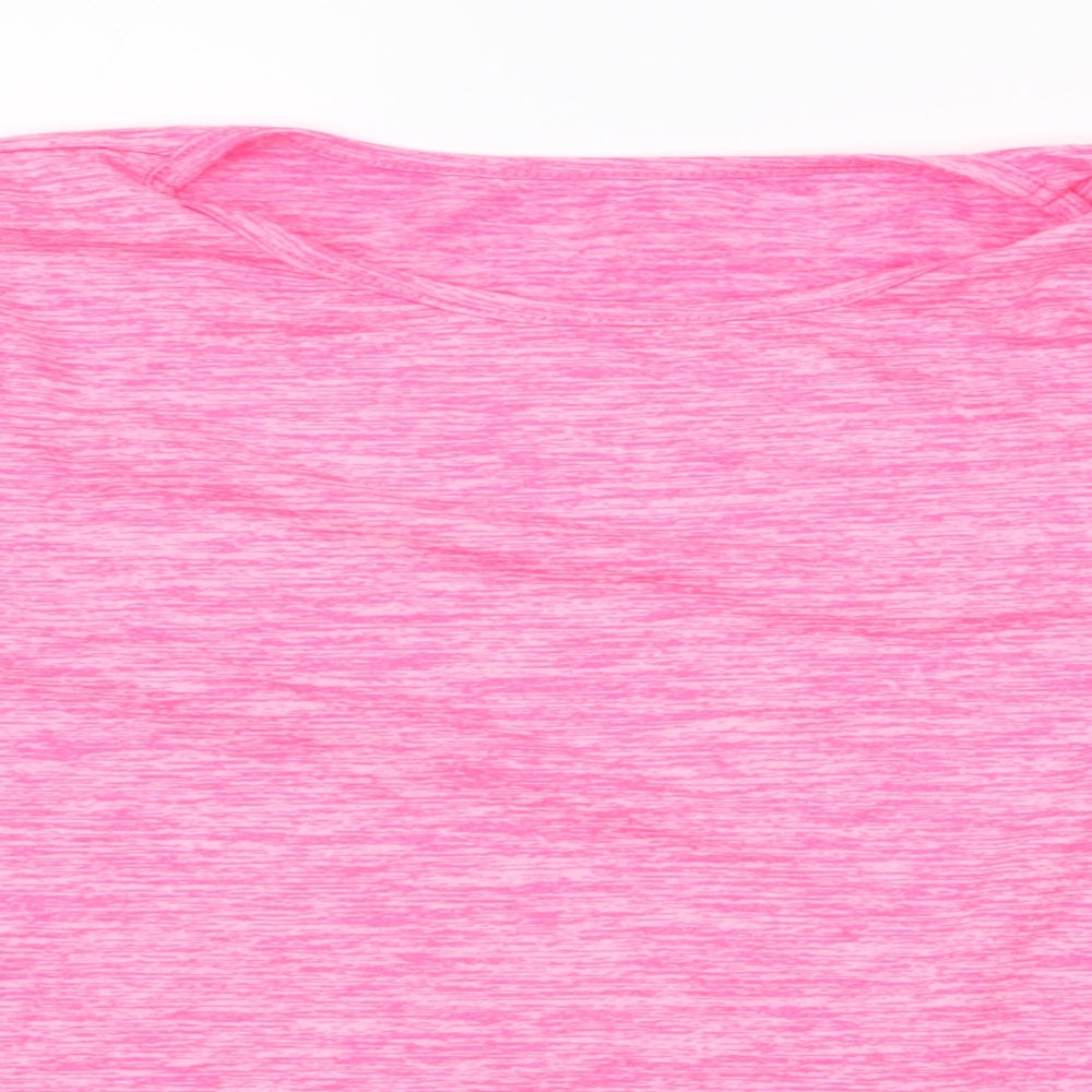 Dunnes Stores Girls Pink Striped Polyester Basic T-Shirt Size 9-10 Years Round Neck Pullover - activewear top