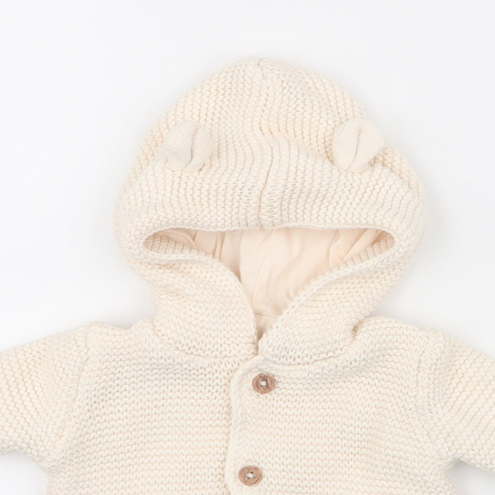 George Baby Ivory  100% Cotton Cardigan Jumper Size 0-3 Months  Button - first size , new born , ears on hood