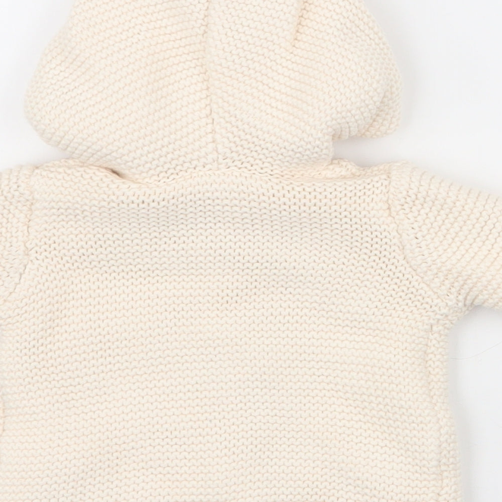 George Baby Ivory  100% Cotton Cardigan Jumper Size 0-3 Months  Button - first size , new born , ears on hood