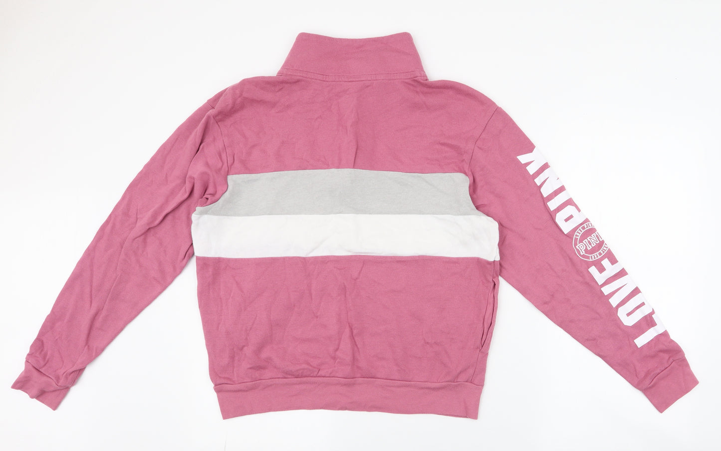 victorias secret pink Womens Pink Striped Cotton Pullover Sweatshirt Size S  Zip - Pink