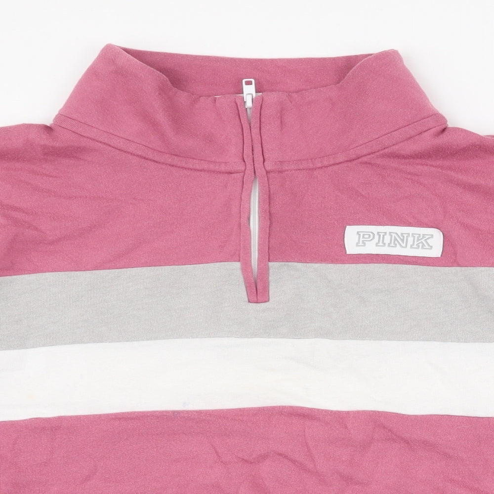 victorias secret pink Womens Pink Striped Cotton Pullover Sweatshirt Size S  Zip - Pink