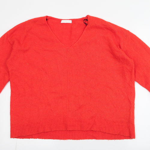 H&M Womens Orange V-Neck  Acrylic Pullover Jumper Size M