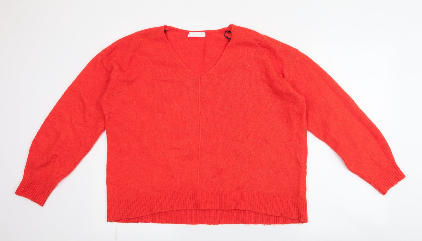 H&M Womens Orange V-Neck  Acrylic Pullover Jumper Size M