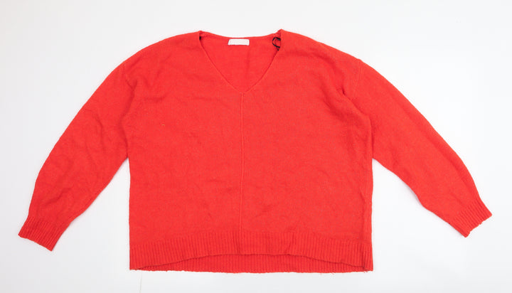 H&M Womens Orange V-Neck  Acrylic Pullover Jumper Size M