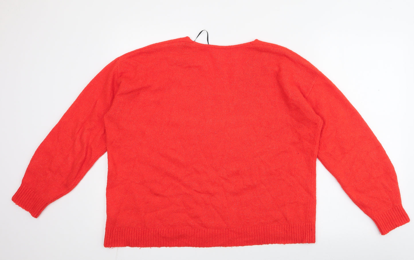 H&M Womens Orange V-Neck  Acrylic Pullover Jumper Size M